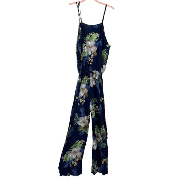 Hawaii Hangover Spaghetti Strap Jumpsuit Size Medium Blue Floral Rayon NEW - Picture 13 of 14